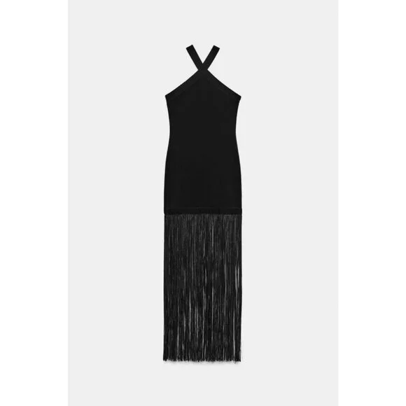 ZARA STRETCH LONG DRESS WITH FRINGING - Picture 10 of 12